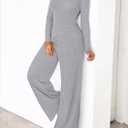 PRETTYGARDEN Fall Two Piece Sets For Women 2026 Off Shoulder Tops Long Pants Knit Matching Lounge Set Airport Travel Outfits(Light Grey,Large) (L)