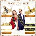 12 Pcs Prom King Queen Crowns Set with Sashes Prom Court Crown Tiara Sash for 2025 Graduation Party Cosplay (Black)