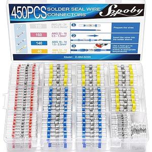 450 PCS Heat Shrink Self Soldering Butt Connector, Solder Seal Wire Connectors Kit, Waterproof Wire Solder Stick Splice Connector for Marine Electrical Automotive (5 Colors/5 Sizes/ 26-10 Gauge)