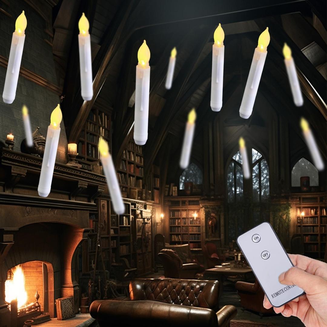 Raycare LED Flameless Taper Candles Battery Operated with Remote, Flickering Warm White Light, Set of 12 Fake Candles for Halloween, Christmas, Decoration