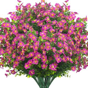 Outdoor Artificial Flowers UV Resistant & Fade Proof, 12 Pack Realistic Fake Flowers for Garden, Patio, Lawn Decor - Weatherproof Plastic Plants (Magenta)