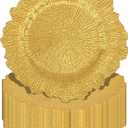 Pesonlook 24Pcs Bright Gold Charger Plates Round 13inch, Reef Plate Chargers for Dinner, Bulk Plastic Floral Table Charger Plates for Dinner Wedding Party Event Table Setting Decoration(Bright Gold)