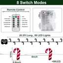 AMENON 26.2 Ft 80 Led Candy Cane String Lights Christmas Decor Battery Operated Fairy Lights Remote Control with Timer 8 Modes Holiday Xmas Decorations Indoor Outdoor Home Party Bedroom (Warm White)