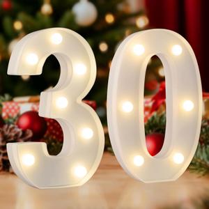 LED 30 Light Up Marquee Number, 30th Birthday Decorations for Her Him, Warm White Small 30 Table Number Light for Birthday Gifts, Wedding, Anniversary, Party, Home Decor