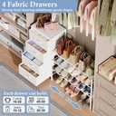Expandable Closet Organizers and Storage, 4 Drawer Dresser, White Fabric Storage Dresser, Clothes Shelves for Kids, Purse Organizer Small Shoe Rack for Closet Bedroom, 11.8"D x 43.4"W x 29.8"H