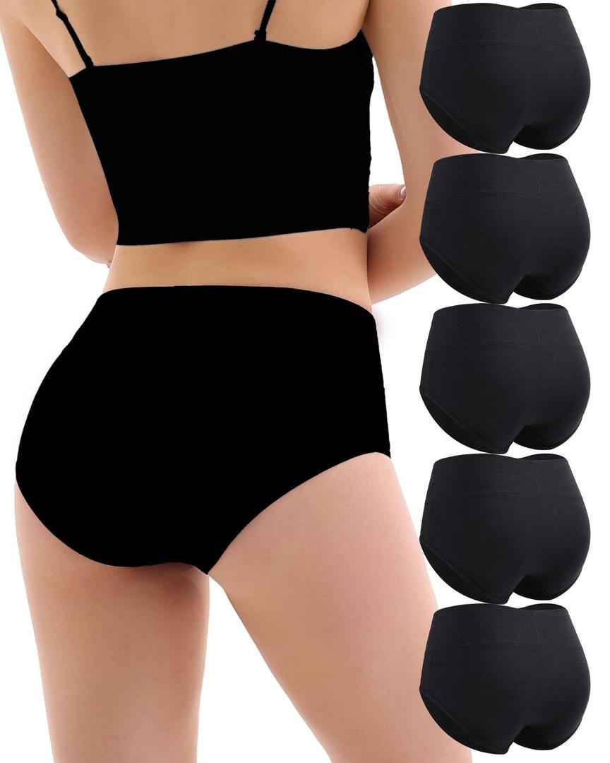 Anyball Women's Cotton Underwear High Waisted Briefs Full Coverage Soft Breathable Panties 5 Pack