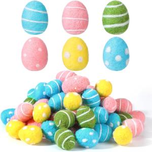 Vincreem 60 Pcs Mini Easter Felted Eggs Bulk 1.75" Wool Felt Easter Eggs Vase Basket Filler Hunt Surprise for Garland Crafts Basket Fillers Tree Hanging Ornaments for Party Decor