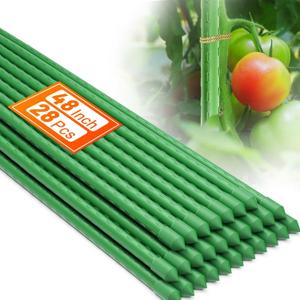 Fabulas Garden Stakes 4Ft, 28 Pack 48 Inch Plant Tomato Stakes and Supports Sturdy Plastic Coated Metal Garden Support Stick for Outdoor Indoor Climbing Plants, Beans, Vegetables, Trellis, Tree