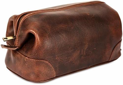 HLC Leather Toiletry Bag for Men - Best Gift for Men - Premium Genuine Leather Shaving Kit Organizer Travel Kit Pouch Bag for Men - Large Size - Rustic Brown