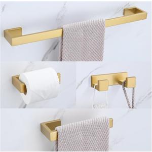 Brushed Gold Bathroom Hardware Set, 4-Piece Bath Towel Bar Set SUS304 Stainless Steel Towel Rack Set for Bathroom, 23.6 inches Bathroom Towel Holder Set Wall Mounted