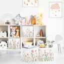 Clastyle Pink Wild Flower Kid Storage Basket Set Spring Butterfly Plants Foldable Closet Clothes Organizer Nursery Toddler Toy Bin Women Girl Book Shelf Basket, 11.8x11.8x11.8 in
