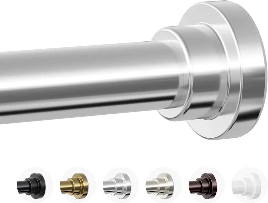 Mcrbeay Shower Curtain Rod, 1" Diameter Heavy Duty Tension Shower Rod, Non Slip Adjustable 28-102 inch No Drilling Shower Curtain Rods Spring Tension For Bathroom, Shower Stall, No Rust, Silver