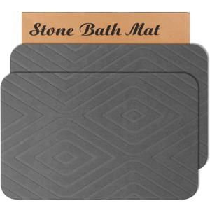2 Pack Stone Bath Mat, Diatomaceous Earth Shower Mat, Non-Slip Super Absorbent Quick Drying Bathroom Kitchen Floor Mat, 24x15, Grey (1'3" x 1'11" (Rectangular))