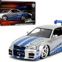 Jada Toys Fast & Furious Brians 2002 Nissan Skyline R34 Die-cast Car, 1:24 Scale, Silver & Blue,19808