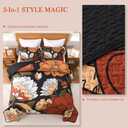 Andency Floral Boho California King Quilt Bedding Set Black, 3 Pieces Farmhouse Flower Botanical Summer Oversized King Bedspreads, Soft Reversible Lightweight Polyester Coverlet Set, 104"x112"