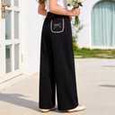 MIANZHI Girls Wide Leg Sweatpants with Bowknot Embroidery Baggy Straight Leg Pants Casual Cotton Pants for School Outdoor Black (Black)