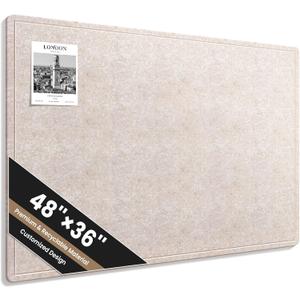 Large Bulletin Board, 48 X 36 Inches Felt Cork Board with 40 Pushpins, Foldable Felt Notice Pin Board Photo Display Board with Self-Adhesive Tape for Office Home School (48x36 inch, Coral Beige)