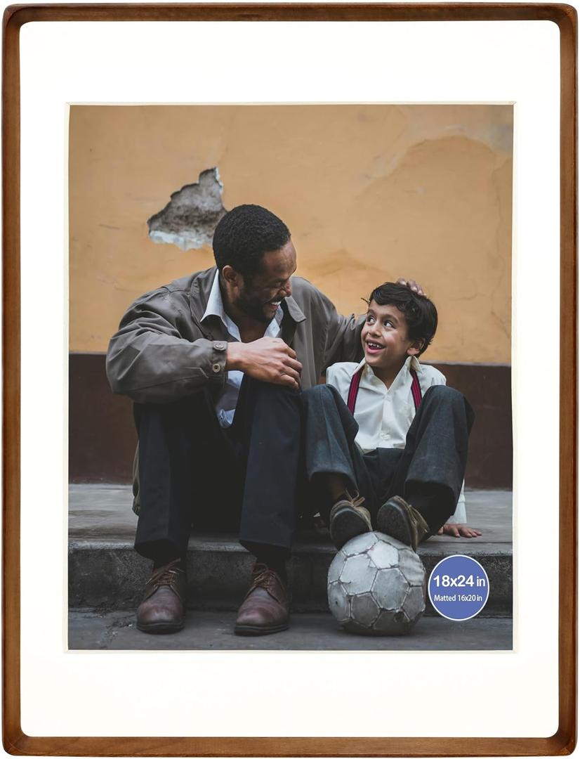 18x24 Picture Frames Walnut Solid Wood Vertical Horizontal Standing Display Photos 16x20 with Mat or 18x24 Without Mat Lovely Gift for Desk Tabletop Wall Mount Gallery Poster Frame H24