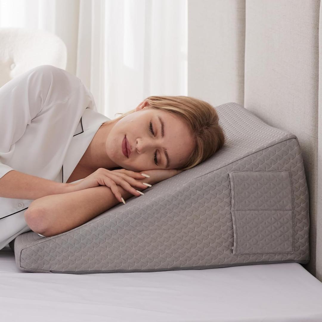 Wedge Pillow for Sleeping, 10" Bed Wedges Pillow for Headboard, Triangle Incline Wedge for Acid Reflux, Pillows Wedge for Back Pain Relief, Elevated Leg Pillows After Surgery, Snoring, Grey (24*24*10 Inch)