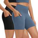 ODODOS 2-Pack High Waist Workout Shorts with Pockets for Women Tummy Control Gym Athletic Biker Shorts, XS