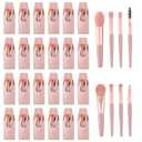 24 Sets Travel Makeup Brush Set Bridesmaid Gift Face Make Up Brushes Angled Blush Brush Foundation Brush with Travel Makeup Bag for Wedding Bridal Gift (Pink)