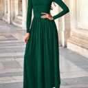 PRETTYGARDEN Women's 2025 Fashion Trendy Fall Long Sleeve Dresses Ruched Flowy Elegant Modest Boho Casual Beach Maxi Dress (Green, XS)