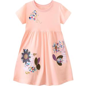 Toddler Girl Dress Summer Short Sleeve Cotton Cute Casual Clothes Outfits Clothing Peach Butterfly 4T