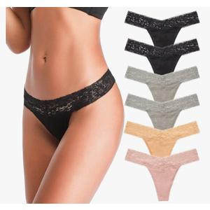 ANNYISON Women's Thongs, T Back Low Waist See Through Panties Cotton Seamless Lace Thongs for Women, (Multicoloured a - 6 Pack, Large)