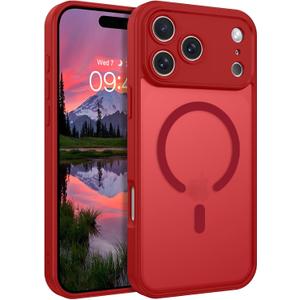 Magnetic for iPhone 17 Pro Max Case 2025, Upgraded [Full Camera Protection] [Compatible with Magsafe] [Translucent Matte] Drop Shockproof Protective Bumper Women Men Phone Cover 6.9inch, Red