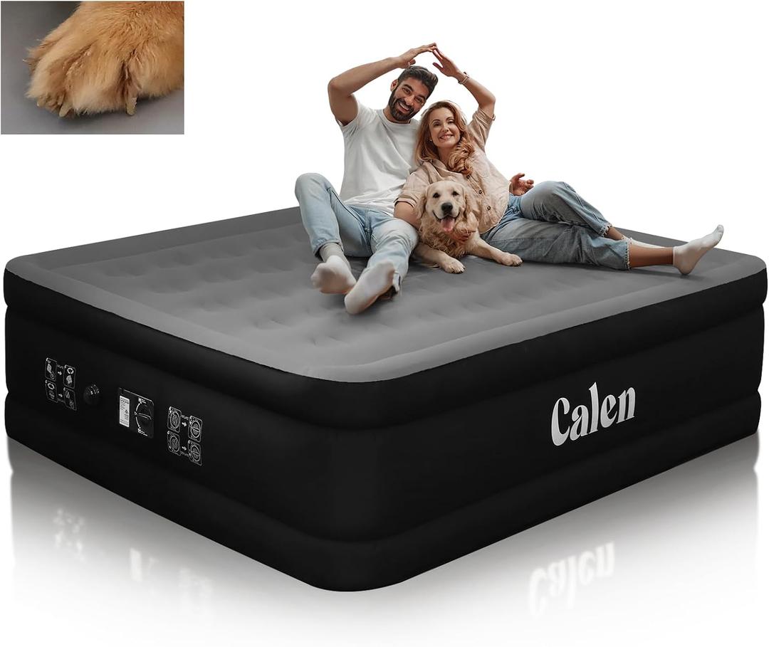 CALEN Air Mattress, Inflatable Mattress with Built-in Pump, Blow Up Mattress, Queen Inflatable Mattress for Camping/Home/Travel, Air Bed with Six-Side Protective Layer, Portable, Black (Black Armor Tech)