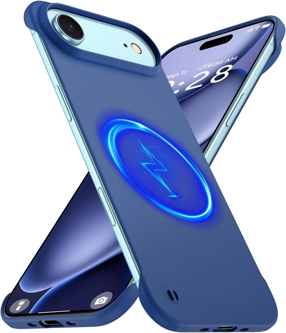 Magnetic Slim Case Fit for iPhone Air Phone Case 6.5"(2025) Ultra-Thin Lightweight Durable Frameless Matte Hard for MagSafe Cover Case with Pull Ring Shockproof Non Slip Rope-Blue
