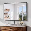 Koonmi Black Framed Bathroom Mirror - Shatterproof 30"x40" Tempered Glass, HD No Distortion, Horizontal/Vertical Mount, Modern Matte Aluminum Alloy Frame