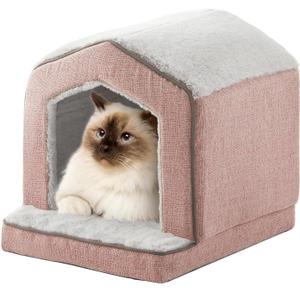 DEBANG HOME Orthopedic Cat House for Indoor Cats,Small Dogs,Super Soft Cat Bed Cave,Condos, Cubes,Cat Hideaway,Covered,Cat Bed for Kitty Small Medium Large Pet (Pink, 18" L x 15" W x 17" Th)