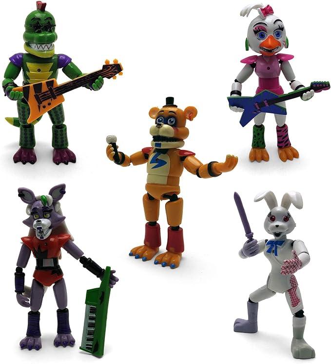 Toysvill Inspired by Five Nights at Freddys | FNAF Security Breach PizzaPlex Collection | Freddy's Action Figures Toys, Set 5 pcs [Roxanne Wolf, Glamrock Chica, Montgomery Gator, Glamrock Fred, Vanny]