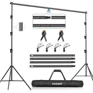 FUDESY Photo Video Studio 10 x 10Ft Heavy Duty Adjustable Backdrop Stand,Background Support System for Photography with Carry Bag, 6 Pcs Clip Clamps