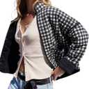 Omoone Women's Cropped Quilted Jacket Floral Printed LightWeight Padded Puffer Cardigan Coat Outwear (Black, XL)