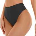 Kepblom Women's High Waisted Bikini Bottom - High Cut Cheeky Rave Bottoms for Beach, Swimming Pool,Rave Festivals (Black, M)