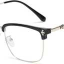 Cyxus Retro Blue Light Glasses Men - Square TR90 Metal Blowline Frame Stylish Trendy for Computer Daily Work 8252