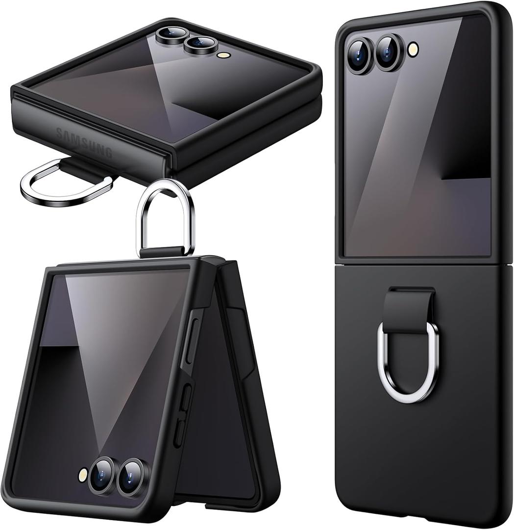 JETech Case for Samsung Galaxy Z Flip 7 2025 with Ring, Hard PC Slim Shockproof Anti-Scratch Protective Phone Cover (Black)