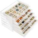 Watpot Acrylic Jewelry Box with 5 Drawers, Clear Earring Storage Organizer Display Case for Women Girls, Beige