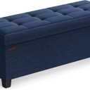 SONGMICS Storage Ottoman Bench, Foldable Foot Rest with Legs, 15 x 43 x 15.7 Inches, End of Bed Bench, Storage Chest, Load up to 660 lb, for Living Room, Bedroom, Entryway, Midnight Blue ULSF018I01