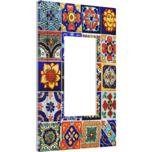 Traditional Colorful Talavera Mexican Spanish Moroccan Tiles Single Rocker/Decora Light Switch Plate Decorative 1 Gang Outlet Cover Faceplate GFCI Electrical Receptacle Wallplate Dimmer for Home Decor