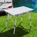 JOUYEK Folding Outdoor Camping Table with Adjustable Legs, Lightweight Aluminum Roll Up Camp Table with Carrying Bag, Mesh Storage Organizer, for Cooking, Picnic, Beach, Backyards, BBQ, Party, 35.4 X 20.3 X 26.4 Inches