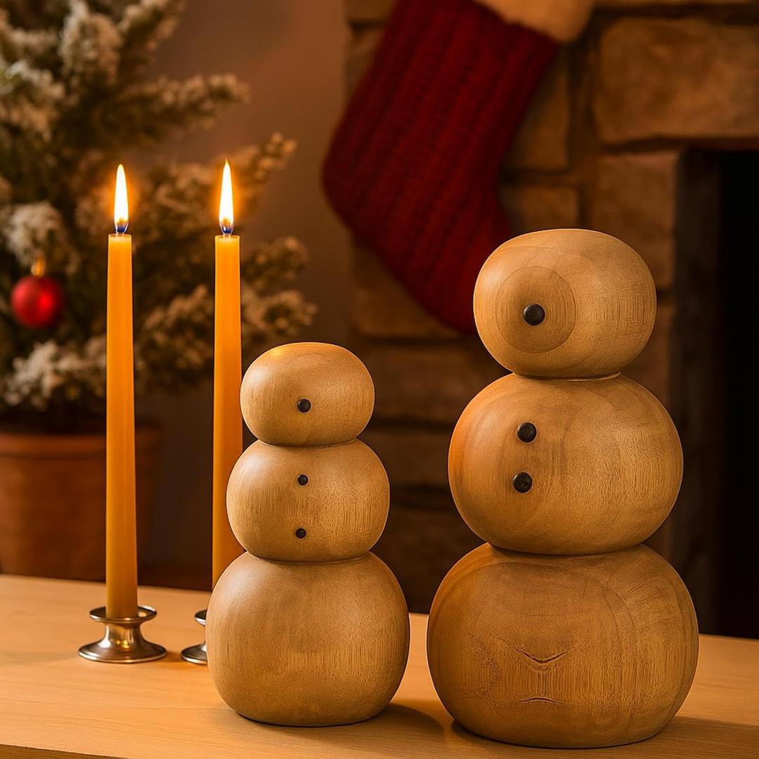 2 Pcs Christmas Wooden Snowman Holiday Decoration 7.5'' 11.5'' Height Christmas Wood Ornaments Crafts Holiday Decor Xmas Party Supplies Indoor Ornaments