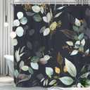 iyidecor Black Green Shower Curtain Rustic Boho Botanical Tropical Eucalyptus Leaf Gold Watercolor Plants Spring 60Wx72H Inch Mid Century Fabric Decor Bathroom Polyester Waterproof 12 Pack Hooks