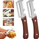 2 x 2PCS Multifunctional Vegetable Peeler, 3-in-1 Stainless Steel Vegetable Peeler with Wooden Handle and Bottle Opener, New Kitchen Gadgets for Fruit Veggie Potato Pumpkin Apple Carrot