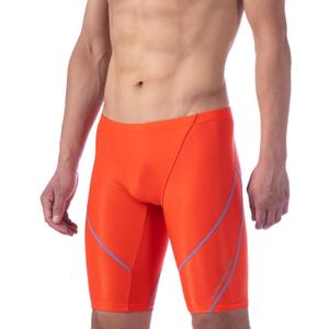 MY KILOMETRE Men's Swimsuit Jammer Solid Swim Jammers Endurance Long Racing Training Swimsuit (Medium, Light Red)