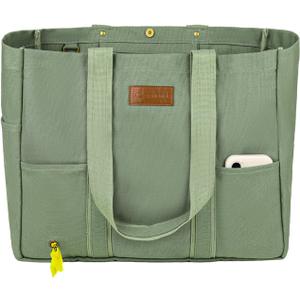 Heavy Duty Canvas Travel Tote Bag for Women, Large Reusable Grocery Shopping Bag with Reinforced Handles (Green)