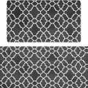 FRESHMINT Kitchen Mat Set of 2, Anti-Fatigue Cushioned Kitchen Mats for Floor, Waterproof Non Slip Comfort Standing Mat, Boho Kitchen Rug for Kitchen Decor, Sink, Office, 17"x30"+17"x47", Black