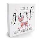 Funny Cat Sign Cat Gifts for Cat Lovers Desk Decor Wooden Box Sign Cat Gifts Cat Stuff Cute Wood Block Plaque Box Sign for Girls Room Home Office Shelf Table Decoration Just A Girl Who Loves Cats
